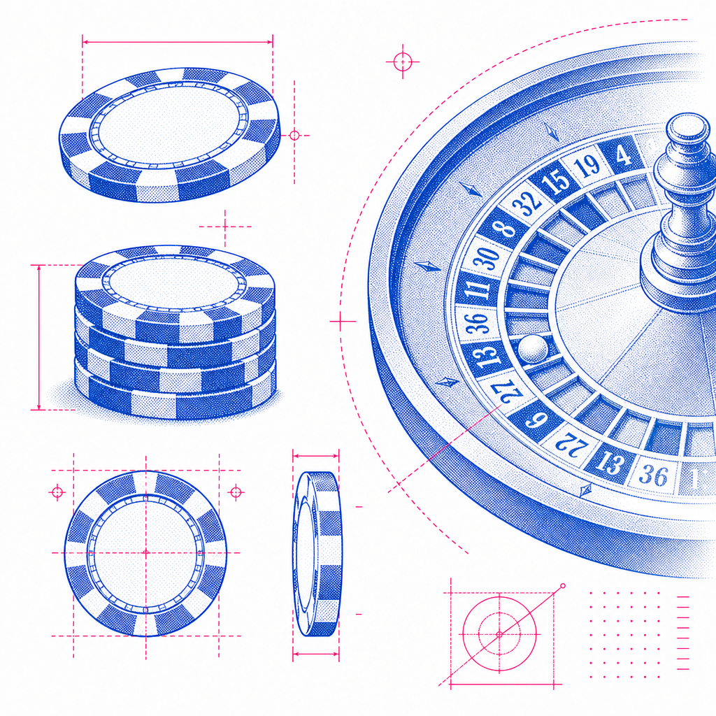 Halftone blueprint-style roulette diagram